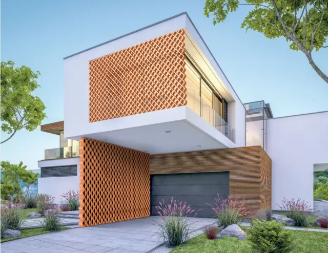 Diamond terracotta jali on a modern facade