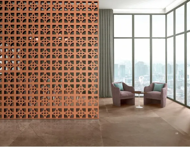 Opel terracotta jali used as an architectural screen